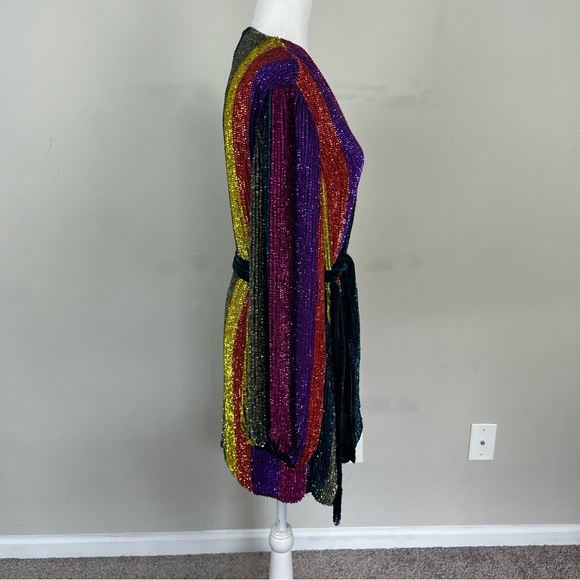 NWT RETROFETE GABRIELLE SEQUIN ROBE DRESS MULTI STRIPE SIZE SMALL - Picture 12 of 16